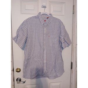 IZOD Mens Short Sleeve Lightweight Poplin Shirt -XL   Blue & White Check